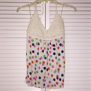 Crochet top with colorful polka dots halter top